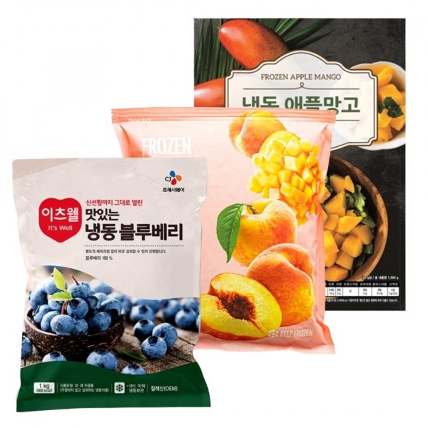 CJ프레시마켓,냉동 과일 3종 골라담기(블루베리/애플망고/복숭아)