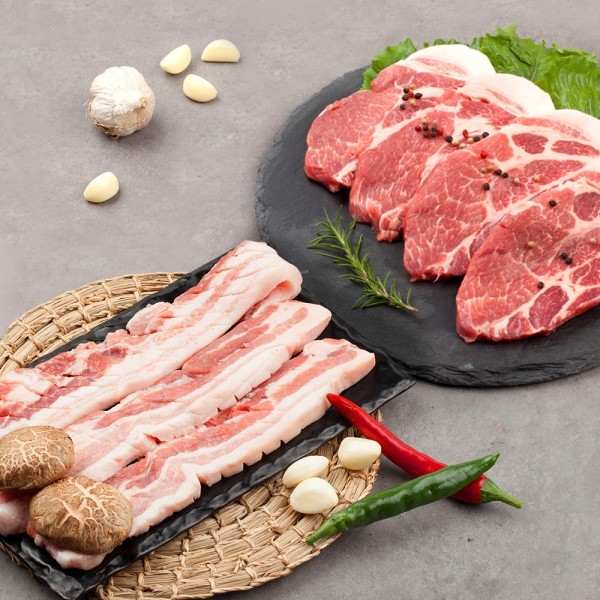 CJ프레시마켓,[여름보양식] 청정한돈 삼겹살 500g+생목살 500g /구이용