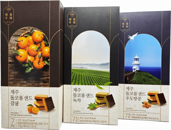 CJ프레시마켓,제주 돌코롬 샌드 프리미엄 웨하스 마음샌드 쿠키 여행선물 기념품