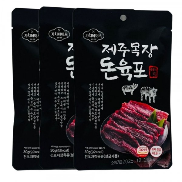 CJ프레시마켓,제주 돈육포 숯불구이맛 30g x 3개입 세트 주전부리 건어물 안주 혼술 간식