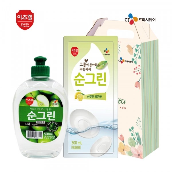 CJ프레시마켓,CJ이츠웰 순그린500ml,순그린리필300ml 2종세트